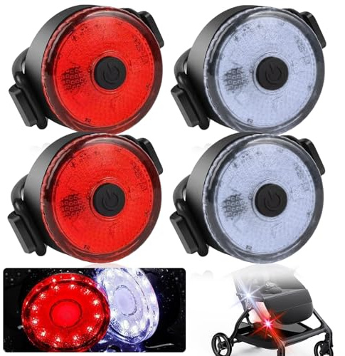 4 Stück Kinderwagenbeleuchtung Weiß Rot LED Wasserdichte Kinderwagen Beleuchtung mit 3 Lichteffekten, Kinderwagen Licht für alle Kinderwagen Baby Geschenk Kinderwagen Zubehör