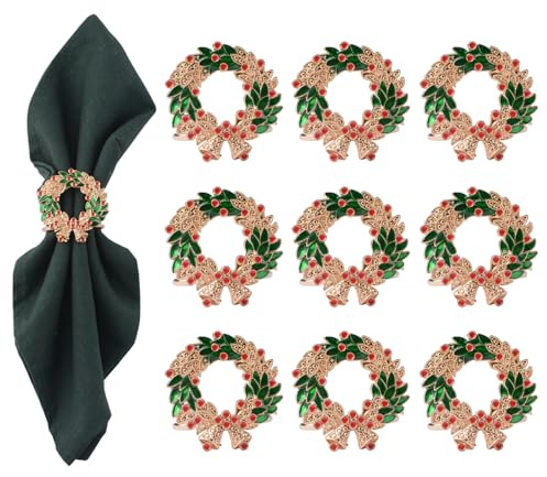 URROMA Serviettenringe für Weihnachten, lose Serviettenhalter, in Form eines Weihnachtskranzes, bunt, Serviettenschnalle aus Metall, für Tischdekoration, 10 Stück