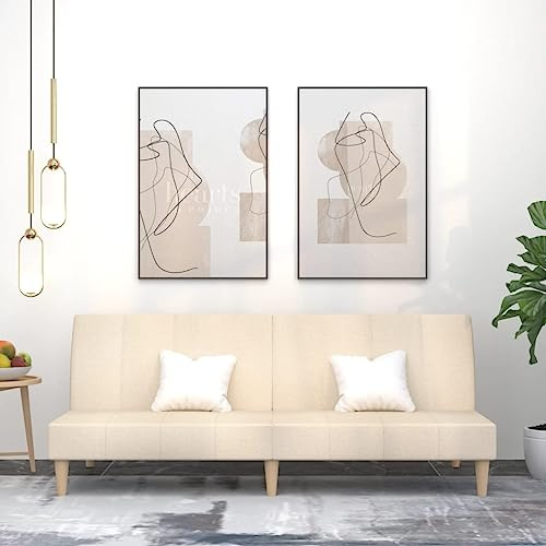 Mandloder Schlafsofa 2-Sitzer Creme, Stoffbezug, klappbar, mit Holzrahmen, Liegefunktion, für Wohnzimmer, kleine Wohnung, modernes Design, 200x84.5x69cm