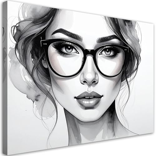 Feeby Bilder - Foto Geschenk - Porträt einer Frau mit Brille - 100x70 1tlg - Leinwandbilder Wohnzimmer - Wandbild über dem Bett - Bild Schlafzimmer - Aesthetic Zimmer Deko - Modern Pictures