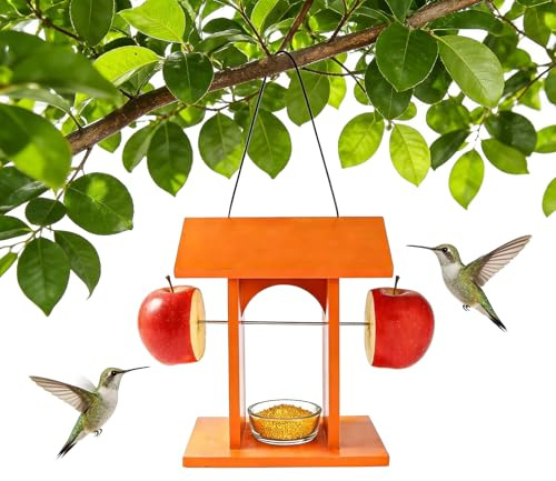 Mangeoire à oiseaux, mangeoire en bois, station de nourriture pour oiseaux sauvages avec couvercle de toit, mangeoire décorative à suspendre pour observation des pinsons, colibris