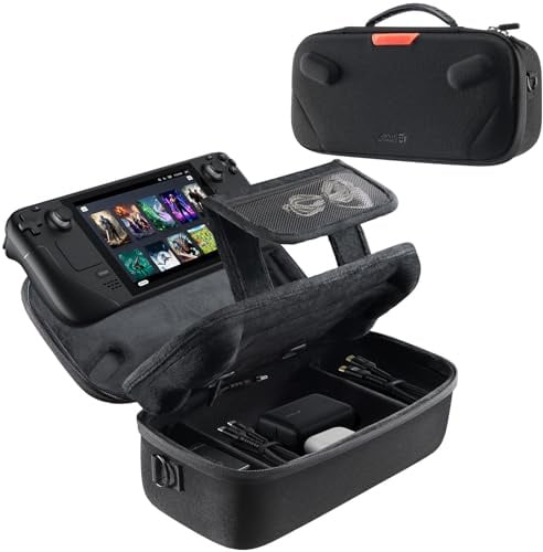JSAUX custodia rigida da trasporto per Steam Deck/Steam Deck OLED | Doppio strato, grande capacità, apertura cavo integrata, cavo USB C incluso