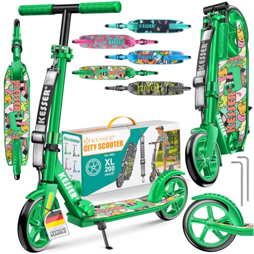 KESSER® Scooter Roller Kinderroller Cityroller Tretroller Kickroller klappbar höhenverstellbar, Kickscooter bis 100kg, Hinterradbremse, rutschfeste Trittfläche, bis 185cm Körpergröße, inkl. Tragegurt