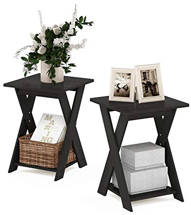 Furinno Modern Simplistic Beistelltisch mit gekreuzten Kanten, Espresso, 2er-Set