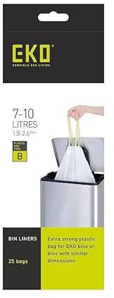 EKO Size E Bin Liners For Kitchen Bins - 25 - 35 Litre Capacity - Extra Strong Bags with Drawstring Tie Handles - 12 Bags, White