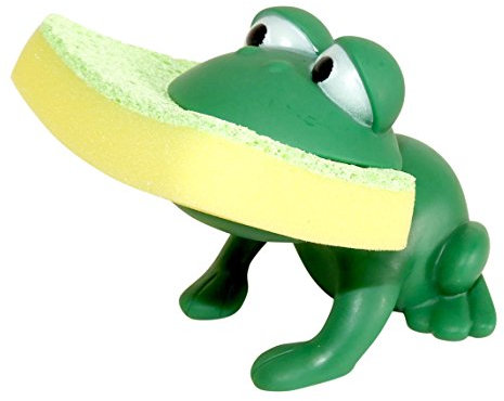 Porte-éponge grenouille pour évier de cuisine - Motif animal mignon avec éponge double face - Cadeau fantaisie amusant pour comptoir, évier ou vaisselle - Dependable Industries Inc. Essentials