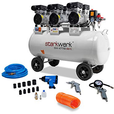 Starkwerk SW 477/8 Flüsterkompressor Silent Kompressor 2,25kW !69 dB! 8Bar ölfrei 100L Kessel Druckluftkompressor leise Compressor inklusive Druckminderer und Wasserabscheider