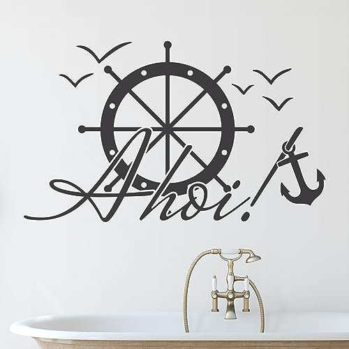 GRAZDesign Wandtattoo Bad Schriftzug Ahoi maritime Deko für Badezimmer Wohnzimmer - 50x30cm / 049 königsblau