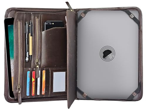 JAALD Ordner Dokumententasche Portfolio Dokumentenhalter in Leder Professionelle A4 Porta-Dokumente Mappe Reissverschluss kompatibel mit ipad pro 12.9