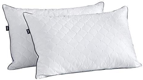 Umi. Essentials 2er Set Weiße Federkissen 100% Baumwollbezug mit Punktstickerei, 48 x 74 cm Gänsefederkissen Kopfkissen