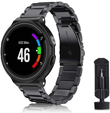 Fintie Armband kompatibel mit Garmin Forerunner 235/220 / 230/620 / 630 / 735XT Smart Watch - Uhrenarmband Edelstahl Metall Ersatzband, Schwarz