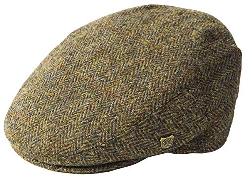 Failsworth Millinery Stornoway Harris Tweed Flat Cap (Latest Version) in Pattern 2013 - Brown, Size: Small (55cm)