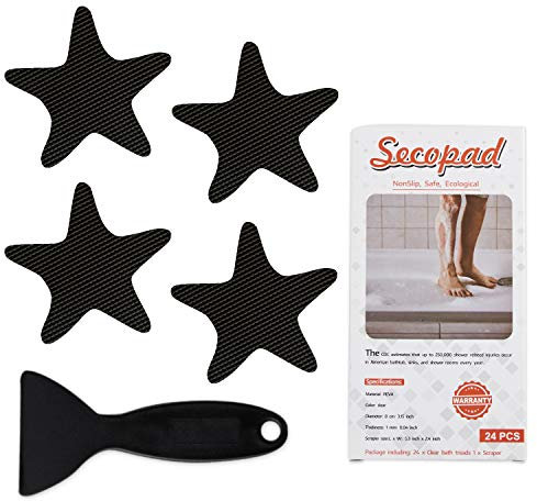 Secopad Pegatinas Antideslizantes para Ducha, 24 calcomanías de Seguridad para bañera con raspador Premium (Negro)