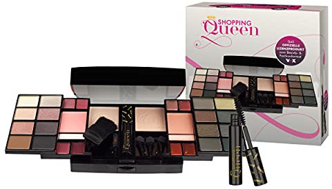 PAW PATROL Shopping Queen - Make-up Set im Travel-Kit, kompakte Palette, 36-teilig, Basics und Nudetöne, Puder und Highlighter, 16 Lidschatten, 8 Lipgloss, Beauty-Case mit Spiegel, ideal für unterwegs