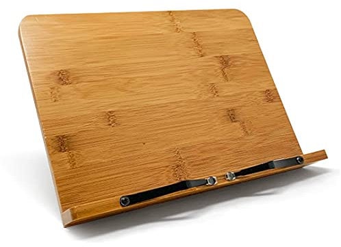 Joeji's Kitchen Buchständer Holz - Bücher Halter & Tablet Ständer Holz - Buch Halterung mit Verstellbarer Buchstütze - Kochbuch Halterung für Küche aus Bambus - Leseständer