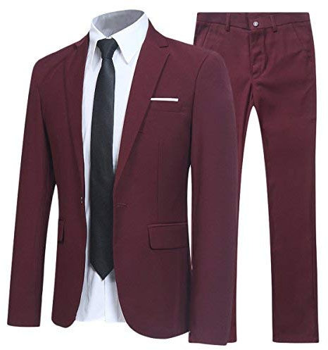 Allthemen Abiti da Uomo 2 Pezzi Suit Slim Fit Dinner Wedding Tuxedo Abiti per Uomo Business Casual Giacca e Pantaloni 10 Colori Disponibili Vino Rosso L