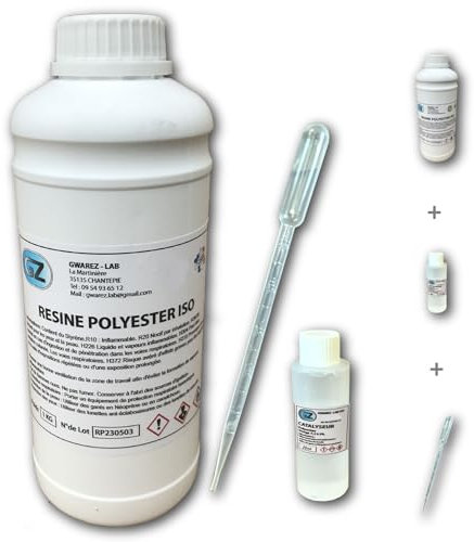 Résine Polyester iso 1 Kg + Catalyseur 20 ml + Pipette de dosage