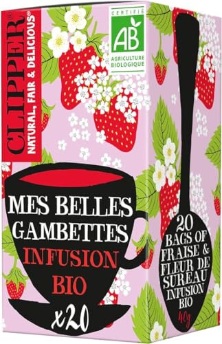 CLIPPER - Infusion Bio - Mes Belles Gambettes - Fraise & Fleur de Sureau - 20 Sachets d'Infusion Bio - 1 paquet