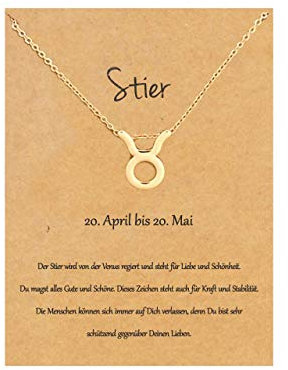 22Baby Anmutige Sternzeichen Halskette | Stier | Bezaubernder Anhänger | Karte mit Sternzeichen-Charakteristik | Vergoldet | Unisex | Geschenkideen Astrologie Horoskop