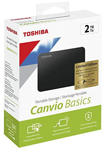 Toshiba Canvio Basics HDTB420EK3AB - Disco Duro (2 TB, Micro USB-B 3.2 Gen 1, 5)