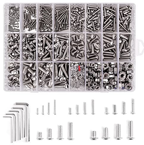 Loscrew 990Pcs M2 M3 M4 M5 M6 304 Stainless Steel Hex Socket Button, Machine Screw Nut and Bolt Assortment Kit + Hex Wrenches Wrench(5PCS)