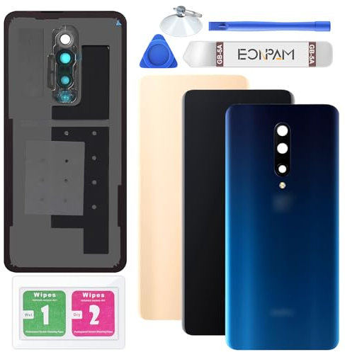 Eonpam Akkudeckel für OnePlus 7 Pro Rückseite Glas Original Backcover Back Glas Ersatz Reparatur Set mit Kameraobjektiv (Blau)