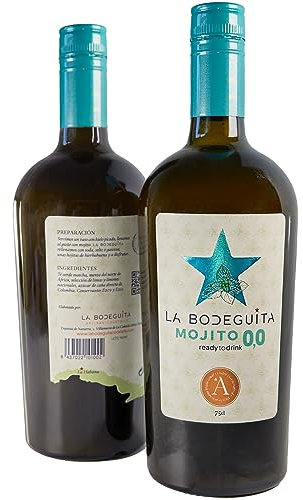 Mojito artesano 0,0 La Bodeguita. 75 cl. Elaborado con té verde, hierbabuena, azúcar moreno integral y cítricos. Listo para tomar. (Pack de 2)