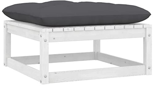 vidaXL Garten Fußhocker mit Kissen, Modular Gartenmöbel Lounge, Sitzhocker Hocker für Garten Terrasse Balkon, Holzhocker Gartenhocker, Weiß Massivholz Kiefer