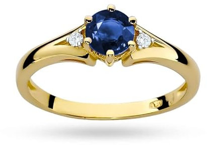 MARKO Verlobungsring 14 Karat (585) aus Gold, verziert mit Saphir 0,50 Ct und Diamanten sowie einer eleganten Box für den Ring (57 (18.2), Saphir)