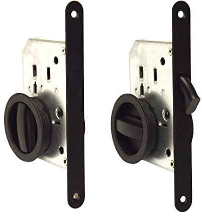BricoShopping® Juego de manillas para puerta interior de madera con cerradura empotrable, gancho ciego redondo, boquilla negra de acero (redondo con cerradura, negro)
