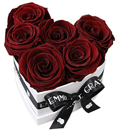 EG EMMIE GRAY Classic Infinity Rosenbox | Herz | Weiß – Traumhafte Infinity Rosen, 1-3 Jahre haltbare Rosen, Flowerbox mit echten, konservierten Rosen, edle Premiumrosen (S, Burgundy)