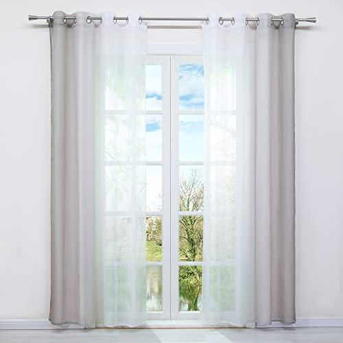 HongYa 2er-Pack Farbverlauf Gardinen Transparenter Voile Vorhänge Schals mit Ösen H/B 245/140 cm Hellbraun