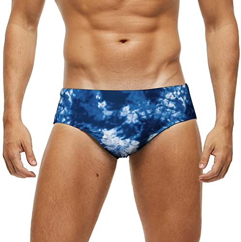 Arcweg Men's Swimming Trunks Briefs Low Waist with Removable Pad Swimwear Elastic Beach Shorts Boxers Underwear Tie Dye Blue L(EU)
