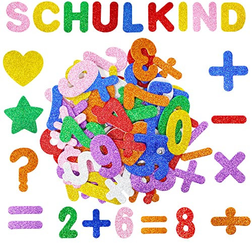 BOYATONG 128 Stück Glitzer Moosgummi Buchstaben Selbstklebend Sticker Zahlen Aufkleber mit 100 Stück 3D Aufkleber, Schaumstoff Sticker Sticker Aufkleber für Einschulung Deko DIY Handwerk