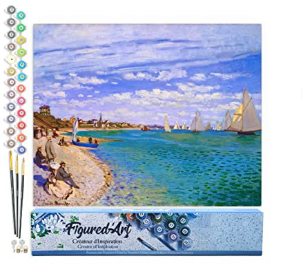 Figured'Art Peinture par Numéro Adulte Régates à Sainte-Adresse - Monet - Activité Manuelle Kit de Loisir Créatif DIY Numéro d'Art Complet - 40x50cm sans châssis en bois