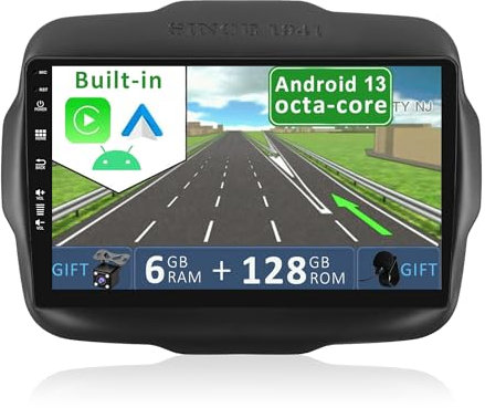 YUNTX Android 10 [6GB+128GB] Autoradio per Jeep Renegade(2015-2018) -Incorporato Carplay/Android Auto/DSP - 9 pollici -Free Camera MIC-2 Din/GPS/Bluetooth 5.0/WiFi/USB/Comandi al volante/4G/DAB, Nero