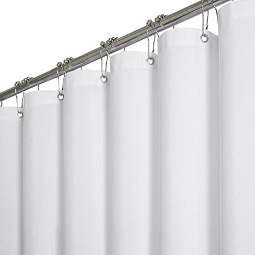 BTTN 182 x 214cm Drop Extra Long Shower Curtain, Long Weighted Mould Resistant Waterproof Fabric Bath Curtain for Bathroom, Heavy Duty Large Waterproof Washable Shower Curtain Set with 12 Hooks, White
