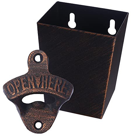 Jumiok Bierflaschenöffner aus antikem Kupfer, Gusseisen, Wandmontage, Soda-Trinkflasche, Flaschenöffner mit Kappenfänger, schmal, für Tischkühler, Post