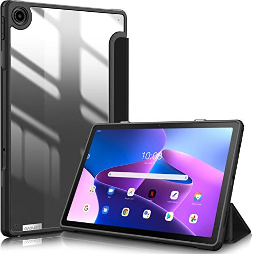 Fintie Hybrid Slim Case for Lenovo Tab M10 Plus (3rd Gen) 10.6 2022 (TB125FU/TB128FU/TB128XU), Shockproof Cover with Clear Transparent Back Shell, Black