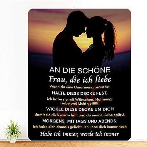 PJLJC Personalisierte Decke Geschenk für Meine Frau, Hochzeitstag Jahrestag Geburtstag Valentinstag Liebe Geschenke für Frauen, Decke An Meine Frau Von Ehemann, Super Weiche Kuscheldecke Flanelldecke