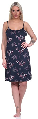Normann Damen Spaghetti Nachthemd in floralem Design - auch in Übergrößen, Farbe:Marine, Größe:56/58