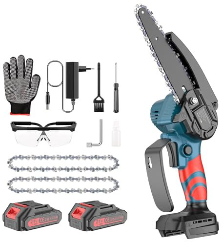 Mini Kettensäge mit Akku Brushless 6 Zoll, Akku Kettensäge Einhand Brushless Motorsäge Elektrische Handkettensäge, 2 x 2000 mAh Akku