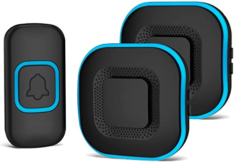 Campanello Senza Fili da Esterno Impermeabile, AIPOTEC Campanello Senza Fili Portatile Wireless Doorbell per Casa 300m, 1xTrasmettitore e 2x Ricevitore, 38 Suonerie con 4 Livelli di Volume (Nero)