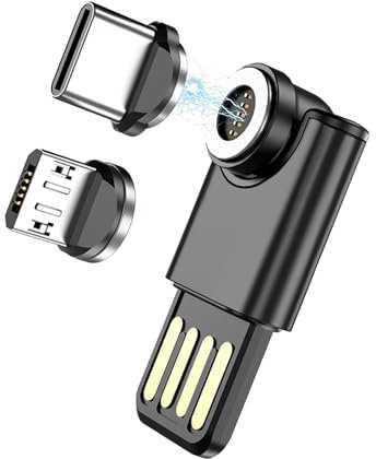 QIANRENON 540 Grad Drehbarer USB C+Micro USB magnetischer Adapter 2-in-1 USB 2.0 Stecker auf Typ C Micro USB Stecker Aufladen Konverter, 5V/3ATelefonladegerät Datenübertragung, Schwarz