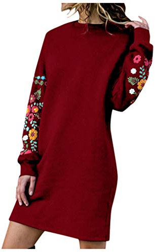 AMhomely Jumper Dress for Women Long Sleeve Dress Ladies Button Tunic Dress, Red 1, M