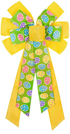 JAWSEU Große Osterkranz Schleifen für Haustür, Gelb Grün Schleife Ostern Dekoration Frühling Sackleinen Schleife Für Indoor Outdoor Wand Ostern Dekoration Lieferungen