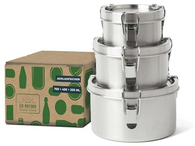 ECO Brotbox Bao Bowls+ 3er Set auslaufsichere Behälter aus Edelstahl | Lebensmittelecht ohne Schadstoffe | Füllvolumen von 200-400-700 m | Zum Mitnehmen von Essen oder zuhause aufbewahren