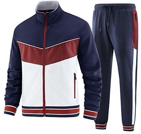 W JIANWANG Trainingsanzug Herren Fußball Traningsanzuganzug Sportanzug Freizeitanzug Sport Jogging Anzug Für Männer Trainingsanzüge Fussball Laufanzug Jogginganzug Set Dunkelblau 085 L