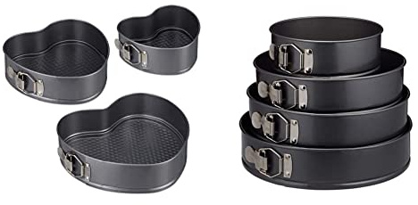 Relaxdays Herzbackform 3er Set, 7 x 25 x 23.5 cm & grau-metallic Springform Set, 4-teilig, rund, Ø 18/24/26/28 cm, Kuchenbackform, Antihaft, 250° hitzebeständig, Stahl, Standard