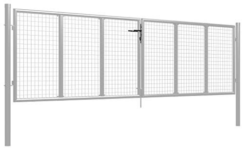Homgoday Gartentor aus verzinktem Stahl 400x100 cm Silber, stabil & korrosionsbeständig, für Garten, Terrasse und Innenhof Model144299